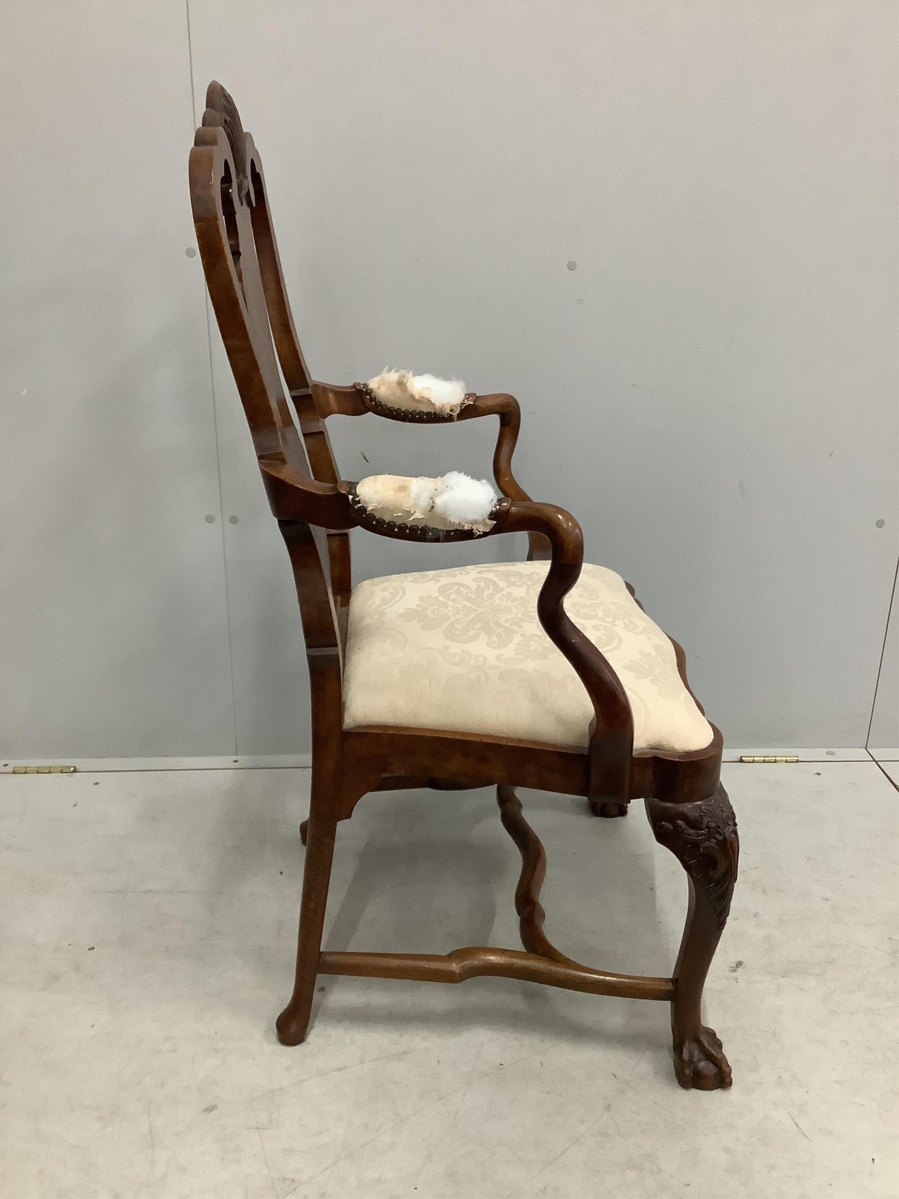 A set of eight Queen Anne revival walnut dining chairs, two with arms. Condition - fair